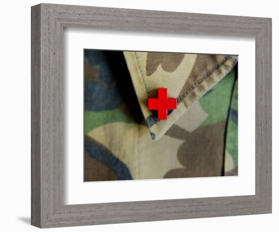 Red Cross on the Collar of a Camouflage Jacket-Winfred Evers-Framed Photographic Print