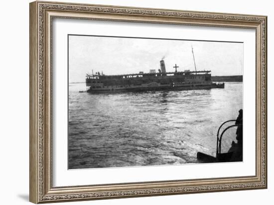 Red Cross River Boat Going Up the Tigris River, Mesopotamia, WWI, 1918-null-Framed Giclee Print