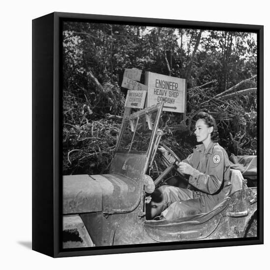 Red Cross Worker Janet Schwerton (Of Newton, Ma) Drives Jeep Along the Ledo Road, Burma, July 1944-Bernard Hoffman-Framed Premier Image Canvas