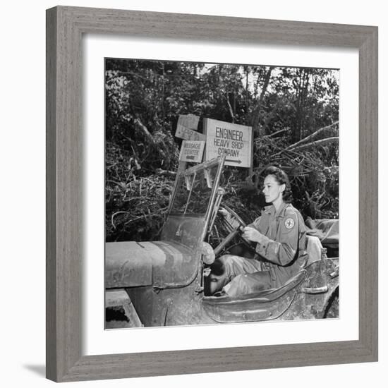 Red Cross Worker Janet Schwerton (Of Newton, Ma) Drives Jeep Along the Ledo Road, Burma, July 1944-Bernard Hoffman-Framed Photographic Print