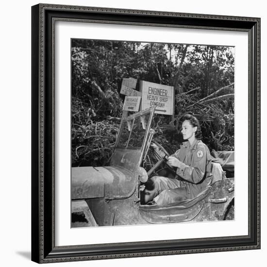 Red Cross Worker Janet Schwerton (Of Newton, Ma) Drives Jeep Along the Ledo Road, Burma, July 1944-Bernard Hoffman-Framed Photographic Print
