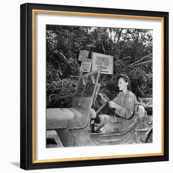 Red Cross Worker Janet Schwerton (Of Newton, Ma) Drives Jeep Along the Ledo Road, Burma, July 1944-Bernard Hoffman-Framed Photographic Print