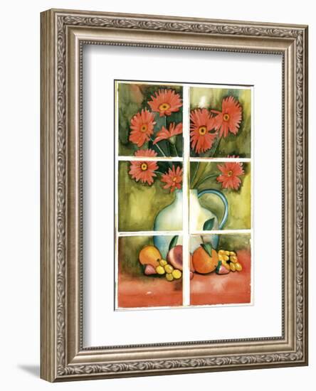 Red Daisies at the Window-Sonia P^-Framed Art Print