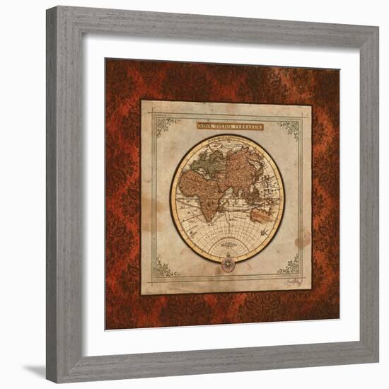 Red Damask Map II-Elizabeth Medley-Framed Art Print