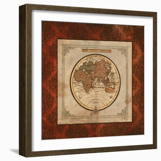 Red Damask Map II-Elizabeth Medley-Framed Art Print