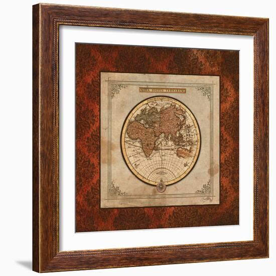 Red Damask Map II-Elizabeth Medley-Framed Art Print