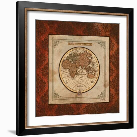 Red Damask Map II-Elizabeth Medley-Framed Art Print