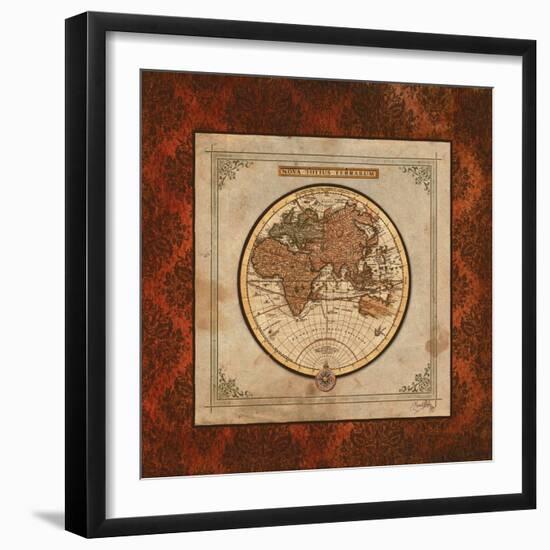 Red Damask Map II-Elizabeth Medley-Framed Art Print