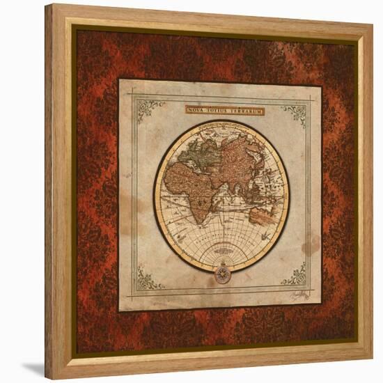 Red Damask Map II-Elizabeth Medley-Framed Stretched Canvas