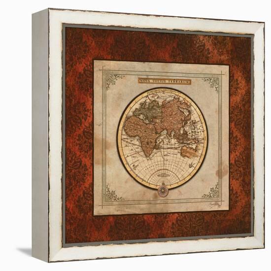 Red Damask Map II-Elizabeth Medley-Framed Stretched Canvas