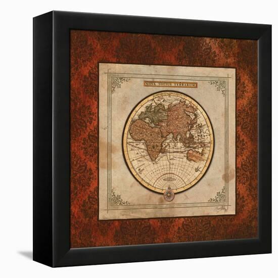 Red Damask Map II-Elizabeth Medley-Framed Stretched Canvas