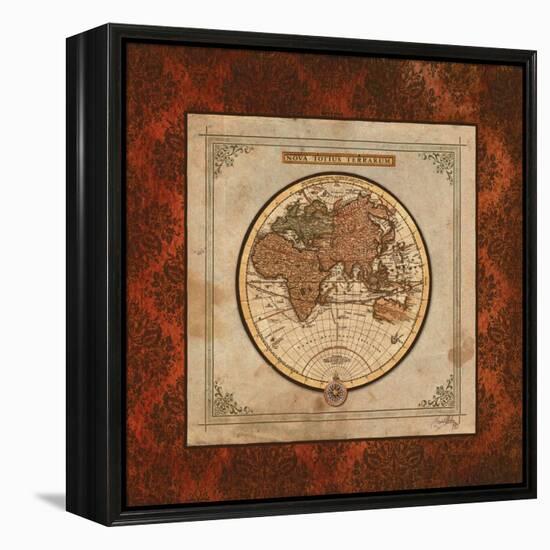 Red Damask Map II-Elizabeth Medley-Framed Stretched Canvas