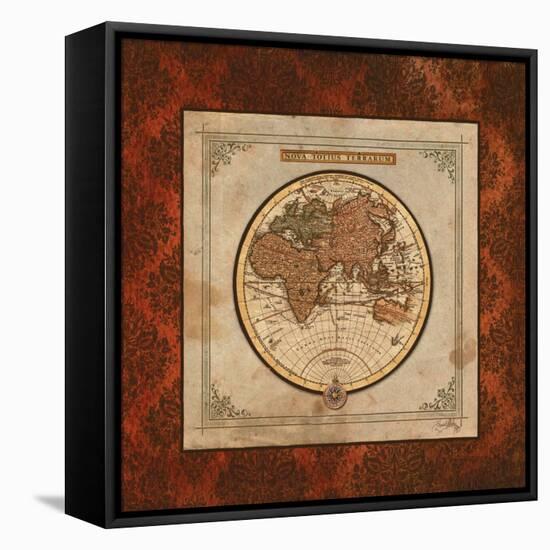 Red Damask Map II-Elizabeth Medley-Framed Stretched Canvas