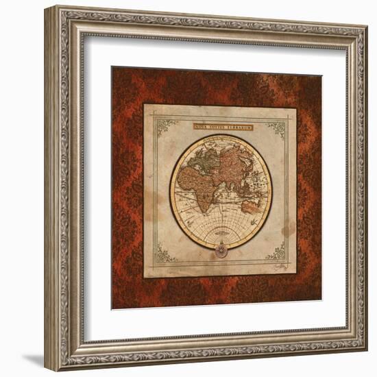 Red Damask Map II-Elizabeth Medley-Framed Art Print