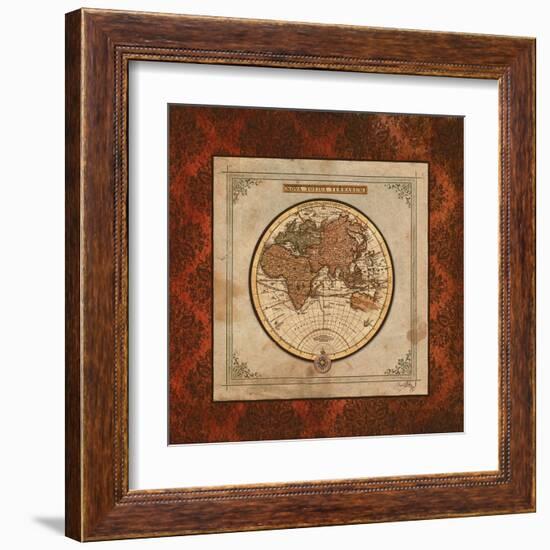 Red Damask Map II-Elizabeth Medley-Framed Art Print