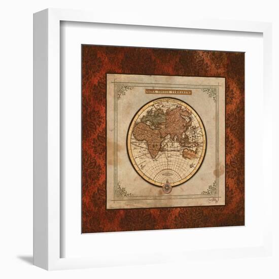 Red Damask Map II-Elizabeth Medley-Framed Art Print