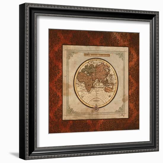 Red Damask Map II-Elizabeth Medley-Framed Art Print