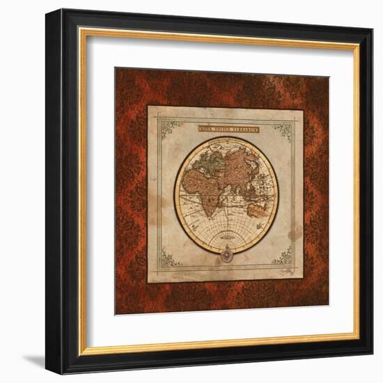 Red Damask Map II-Elizabeth Medley-Framed Art Print
