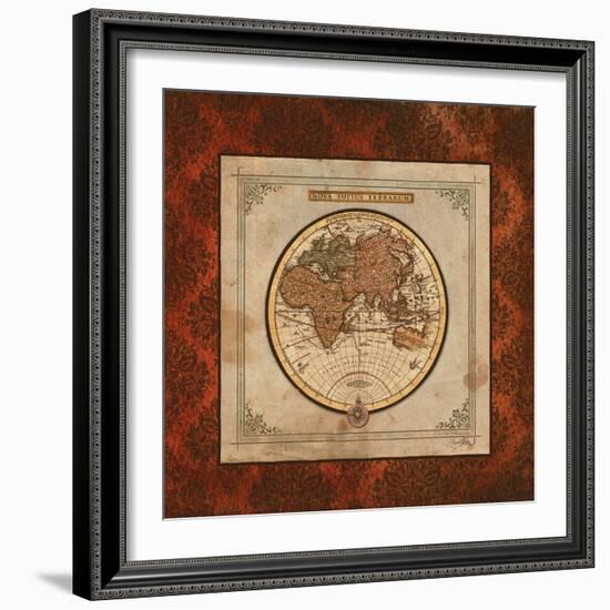 Red Damask Map II-Elizabeth Medley-Framed Premium Giclee Print