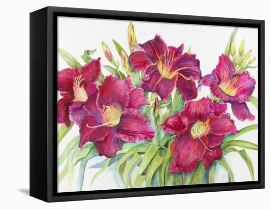 Red Daylilies with Yellow Centers-Joanne Porter-Framed Premier Image Canvas