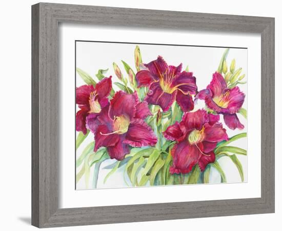 Red Daylilies with Yellow Centers-Joanne Porter-Framed Giclee Print