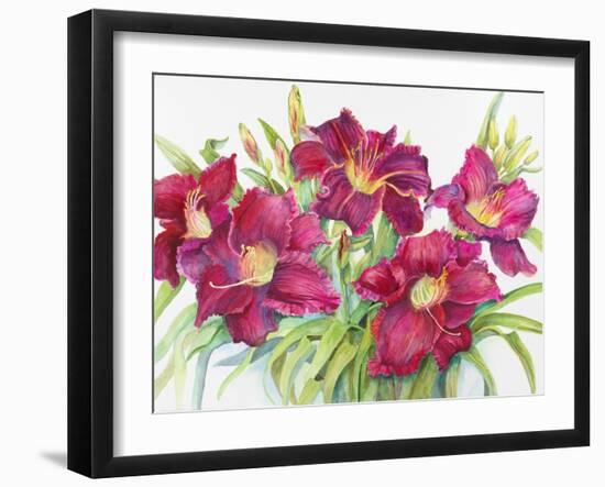 Red Daylilies with Yellow Centers-Joanne Porter-Framed Giclee Print