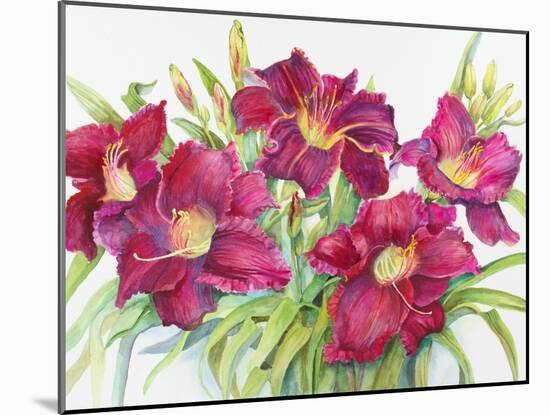 Red Daylilies with Yellow Centers-Joanne Porter-Mounted Giclee Print