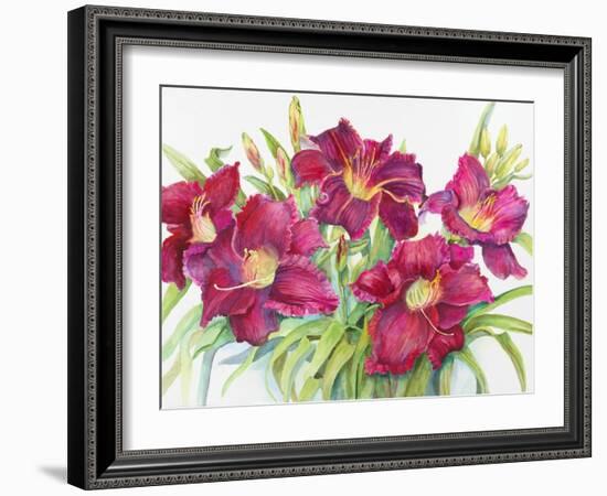 Red Daylilies with Yellow Centers-Joanne Porter-Framed Giclee Print