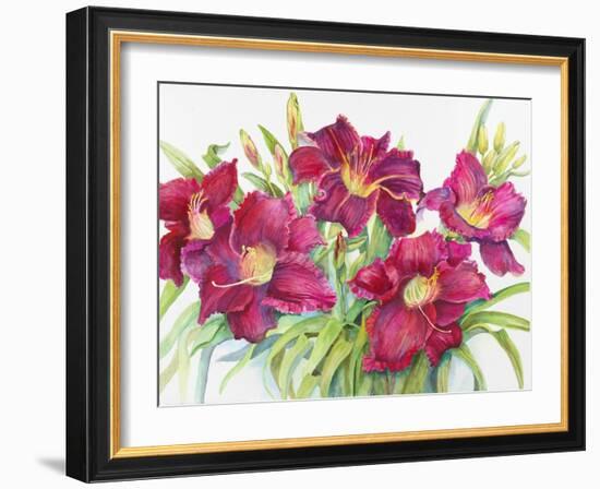 Red Daylilies with Yellow Centers-Joanne Porter-Framed Giclee Print