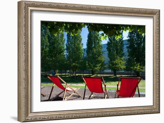 Red Deck Chairs on the Courtyard of the Jewish Museum, Berlin, Germany-Felipe Rodriguez-Framed Photographic Print