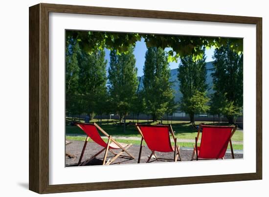 Red Deck Chairs on the Courtyard of the Jewish Museum, Berlin, Germany-Felipe Rodriguez-Framed Photographic Print