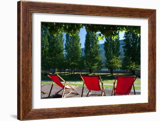 Red Deck Chairs on the Courtyard of the Jewish Museum, Berlin, Germany-Felipe Rodriguez-Framed Photographic Print