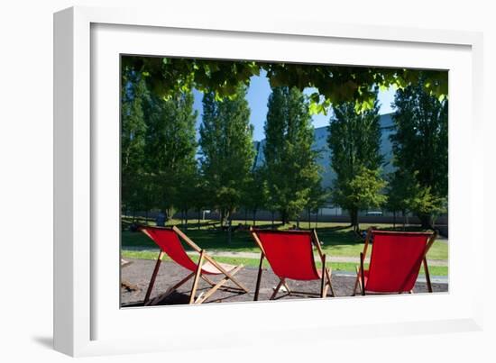 Red Deck Chairs on the Courtyard of the Jewish Museum, Berlin, Germany-Felipe Rodriguez-Framed Photographic Print