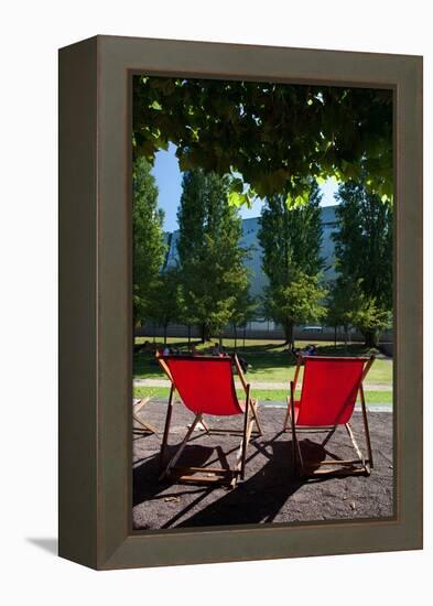 Red Deck Chairs-Felipe Rodriguez-Framed Premier Image Canvas