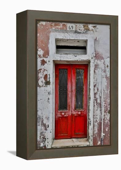 Red Doorway Old Building Burano, Italy-Darrell Gulin-Framed Premier Image Canvas