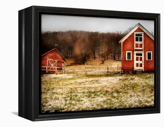 Red Farmhouse and Barn in Snowy Field-Robert Cattan-Framed Premier Image Canvas