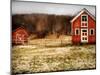 Red Farmhouse and Barn in Snowy Field-Robert Cattan-Mounted Photographic Print