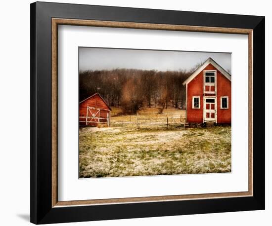 Red Farmhouse and Barn in Snowy Field-Robert Cattan-Framed Photographic Print