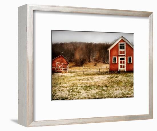 Red Farmhouse and Barn in Snowy Field-Robert Cattan-Framed Photographic Print