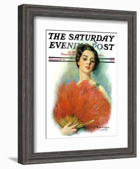 "Red Feathered Fan," Saturday Evening Post Cover, February 28, 1931-William Haskell Coffin-Framed Giclee Print