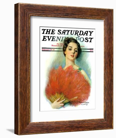 "Red Feathered Fan," Saturday Evening Post Cover, February 28, 1931-William Haskell Coffin-Framed Giclee Print