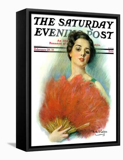 "Red Feathered Fan," Saturday Evening Post Cover, February 28, 1931-William Haskell Coffin-Framed Premier Image Canvas