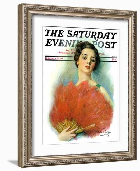 "Red Feathered Fan," Saturday Evening Post Cover, February 28, 1931-William Haskell Coffin-Framed Giclee Print