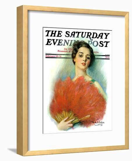 "Red Feathered Fan," Saturday Evening Post Cover, February 28, 1931-William Haskell Coffin-Framed Giclee Print