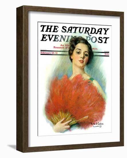 "Red Feathered Fan," Saturday Evening Post Cover, February 28, 1931-William Haskell Coffin-Framed Giclee Print