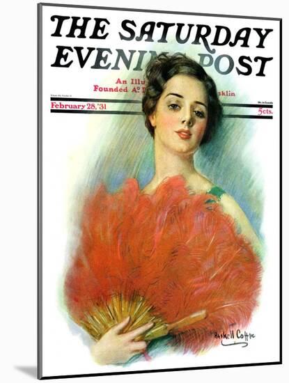 "Red Feathered Fan," Saturday Evening Post Cover, February 28, 1931-William Haskell Coffin-Mounted Giclee Print