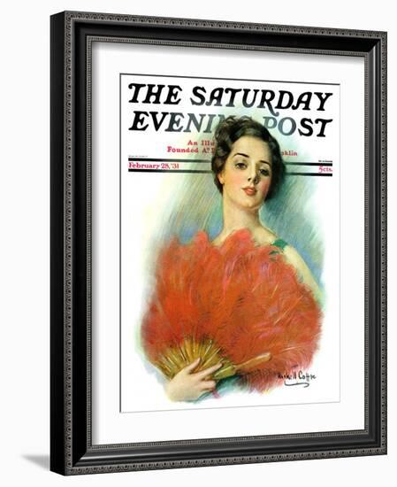 "Red Feathered Fan," Saturday Evening Post Cover, February 28, 1931-William Haskell Coffin-Framed Giclee Print