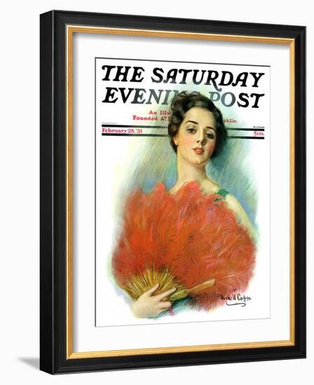 "Red Feathered Fan," Saturday Evening Post Cover, February 28, 1931-William Haskell Coffin-Framed Giclee Print