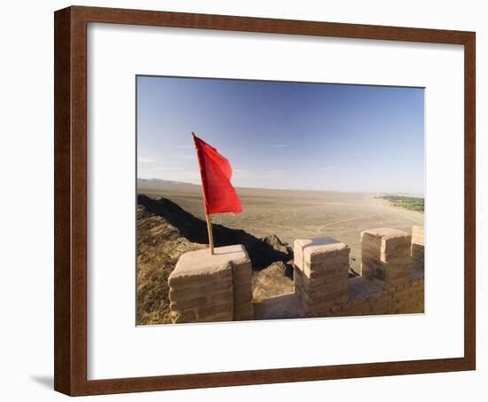 Red Flag Flying on Overhanging Great Wall, UNESCO World Heritage Site, Jiayuguan, Gansu, China-Porteous Rod-Framed Photographic Print