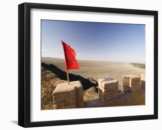 Red Flag Flying on Overhanging Great Wall, UNESCO World Heritage Site, Jiayuguan, Gansu, China-Porteous Rod-Framed Photographic Print